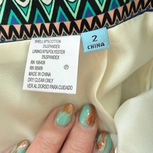 ANTONIO MELANI Pencil Skirt Blue Geometric Print Cotton Lined Size 2 Chic - Picture 5 of 5